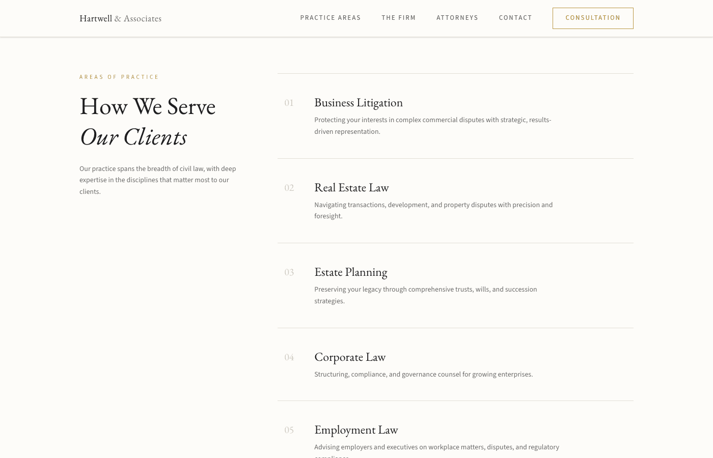 Hartwell & Associates practice areas section