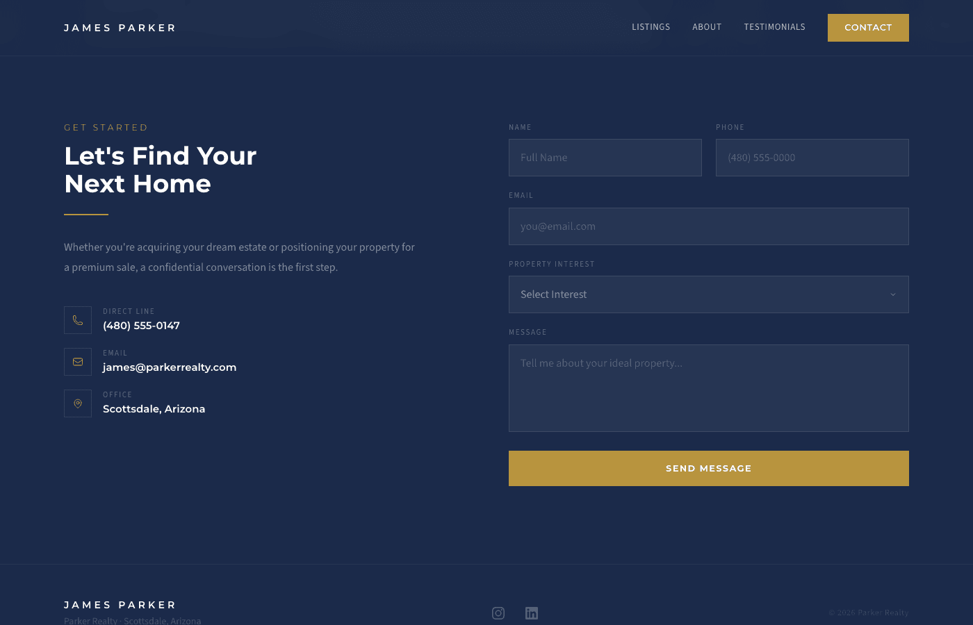 James Parker Realty contact and consultation section