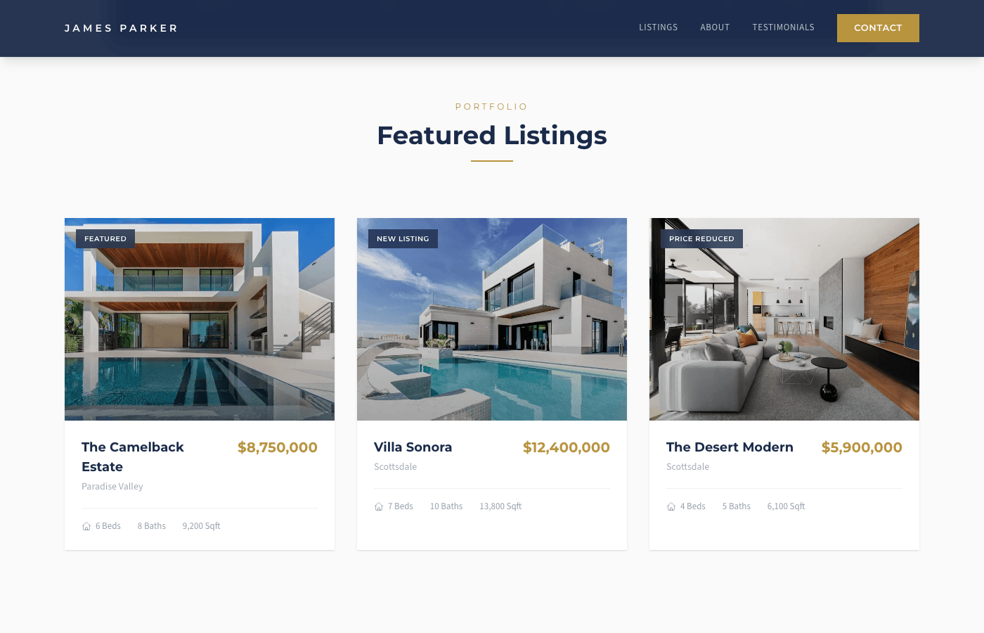 James Parker Realty featured listings section