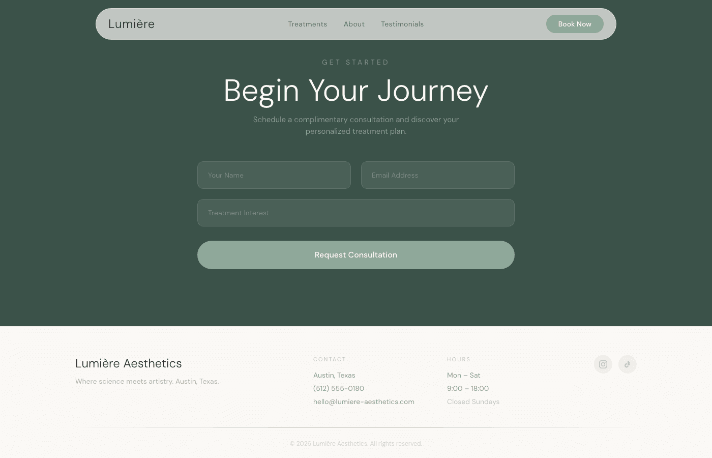 Lumiere Med Spa booking section