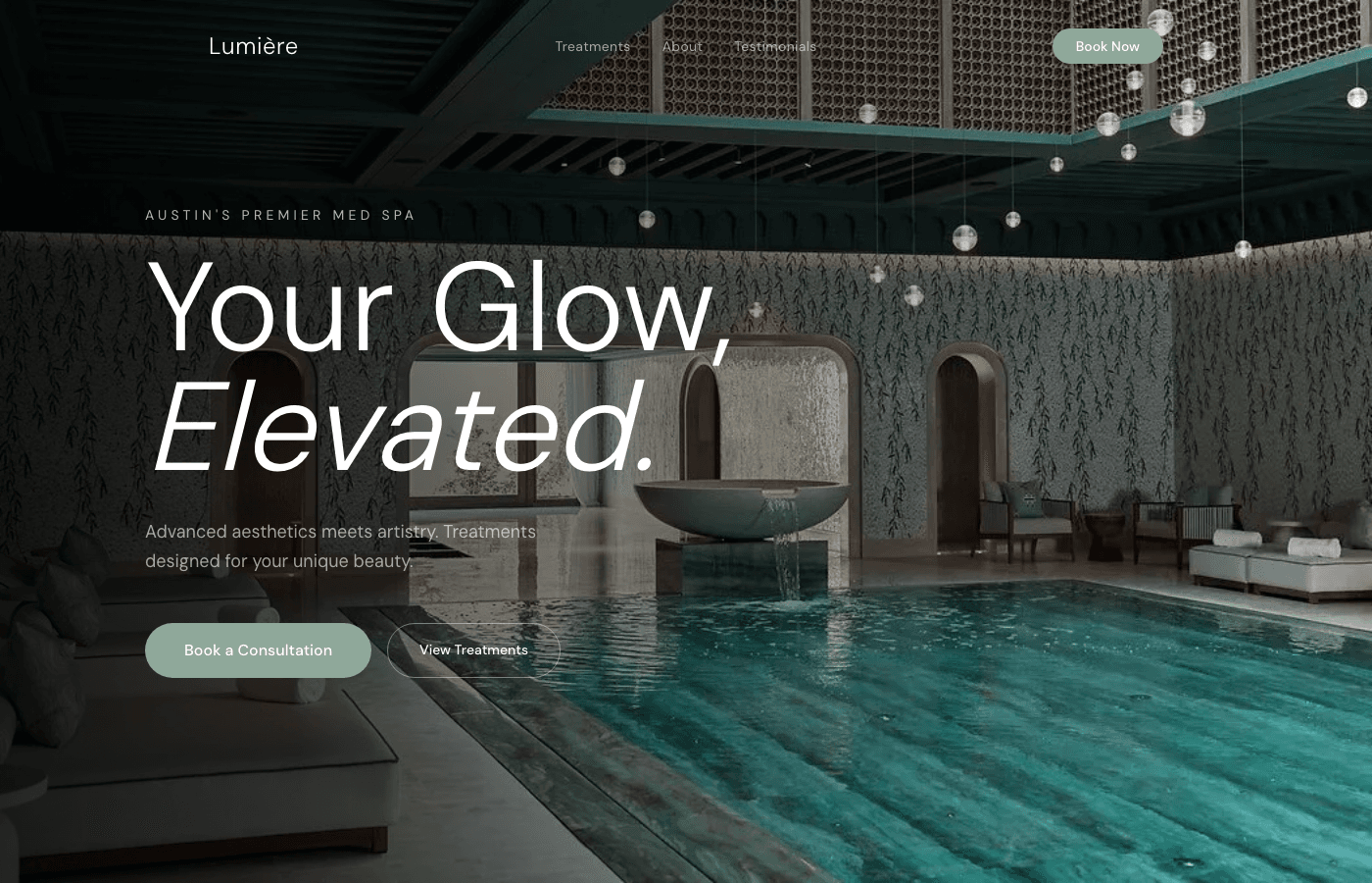Lumiere Med Spa homepage hero section