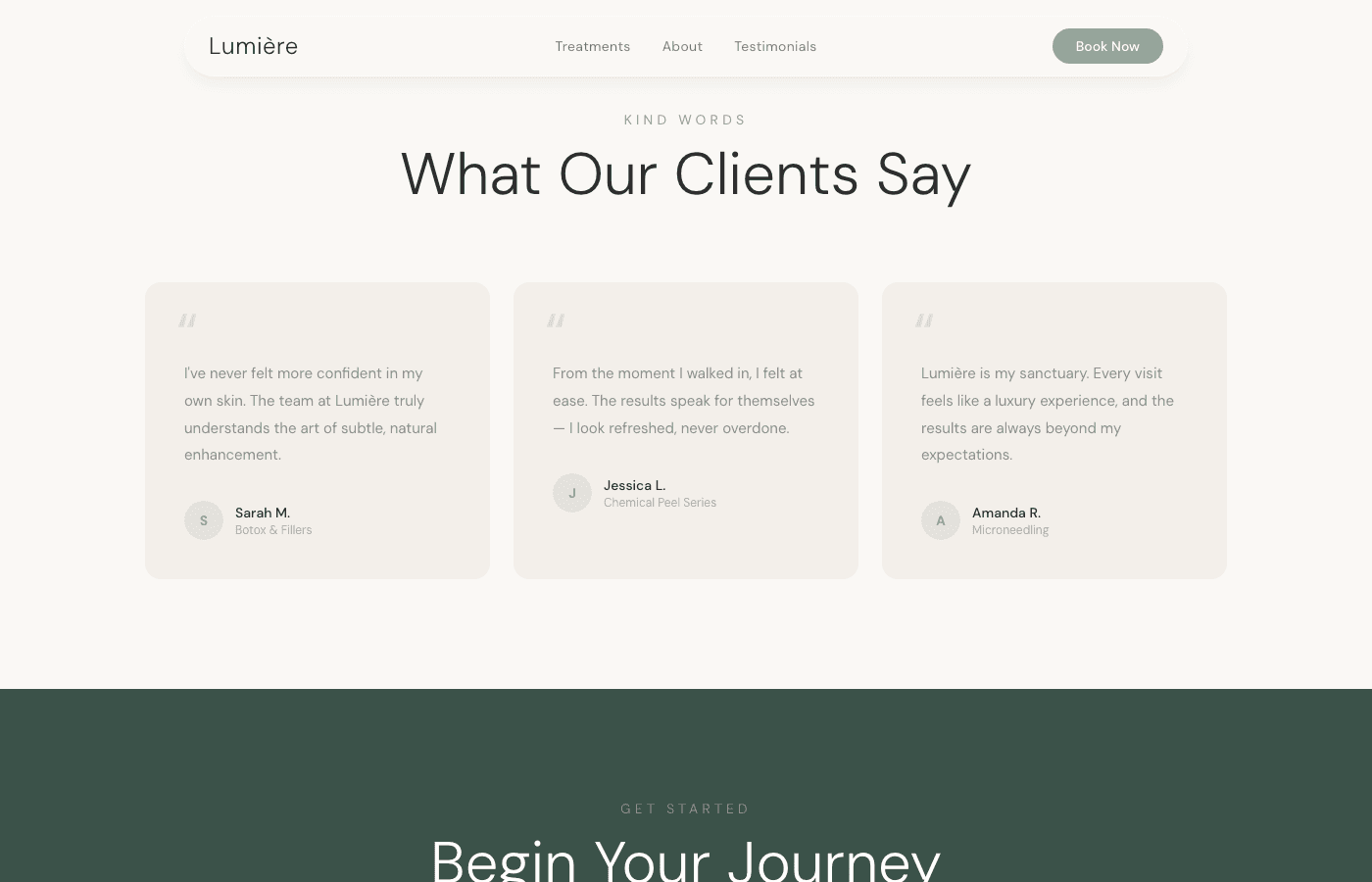 Lumiere Med Spa testimonials section