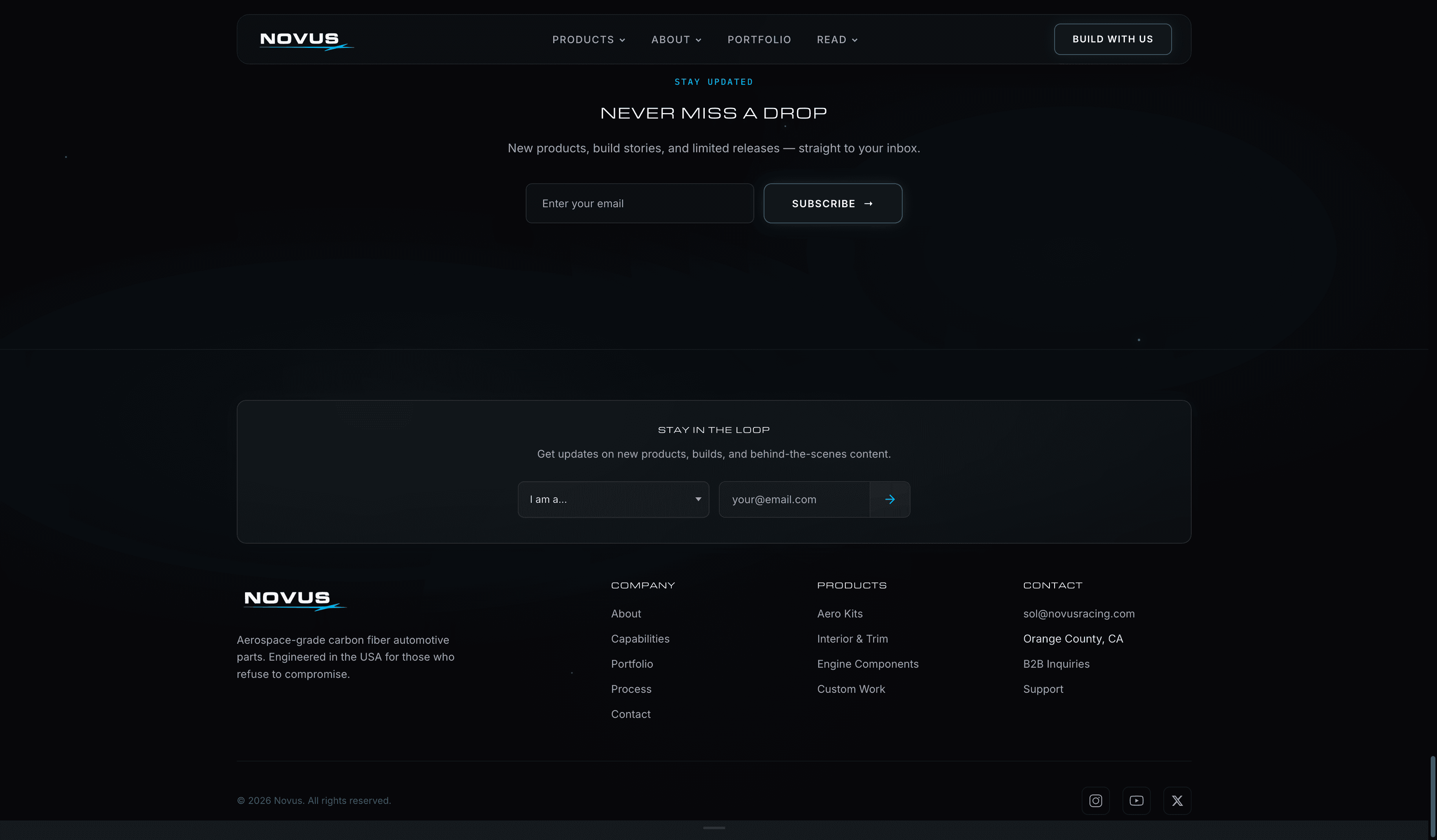 Novus Racing footer section