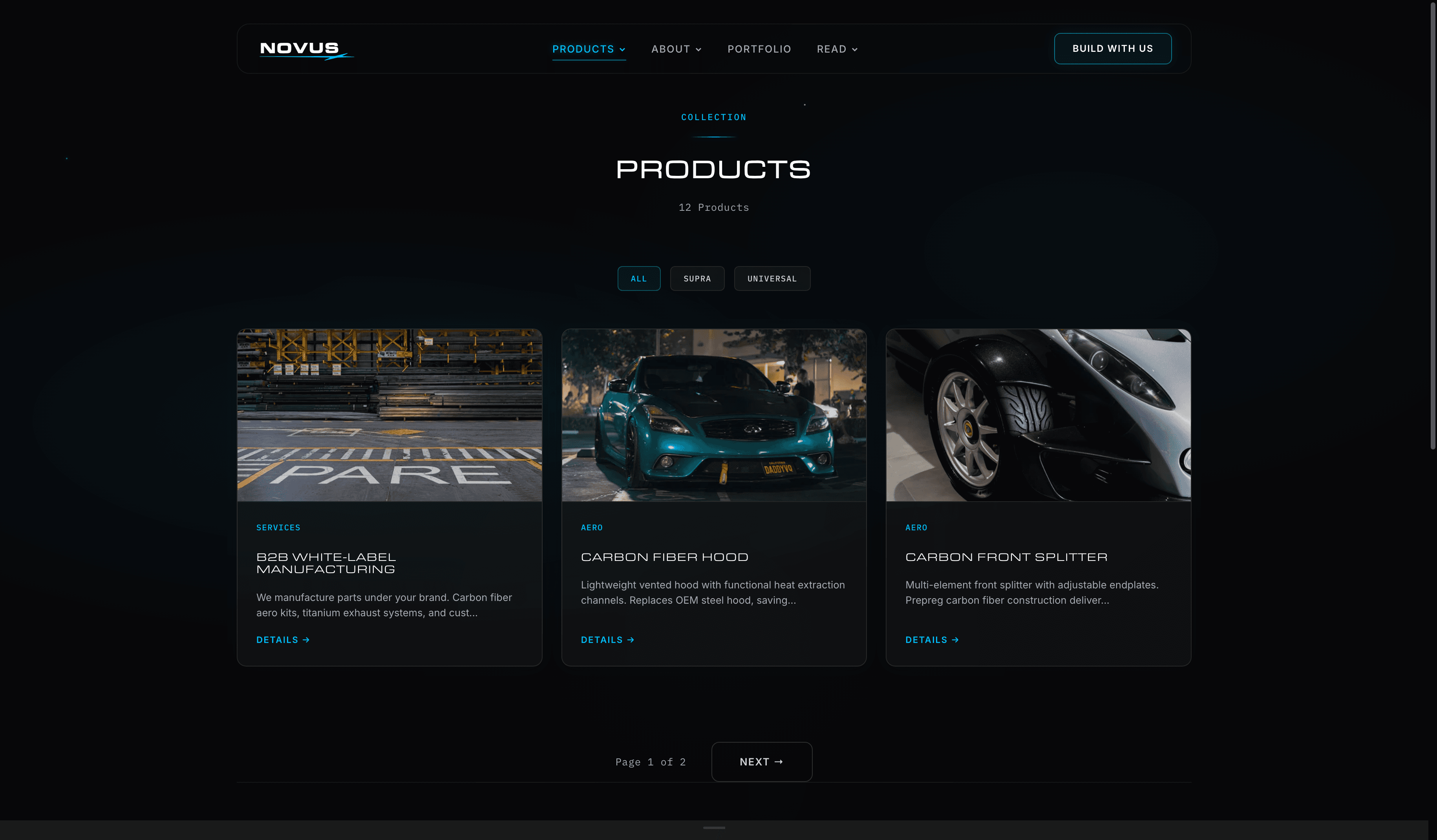 Novus Racing product collection page